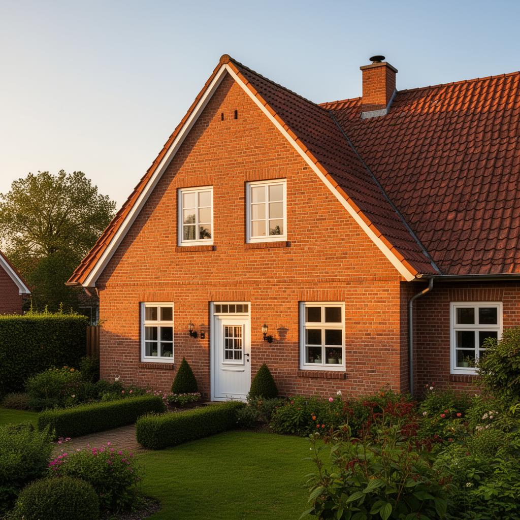 Klassisches Einfamilienhaus mit neuen weißen Fenstern im Münsterland